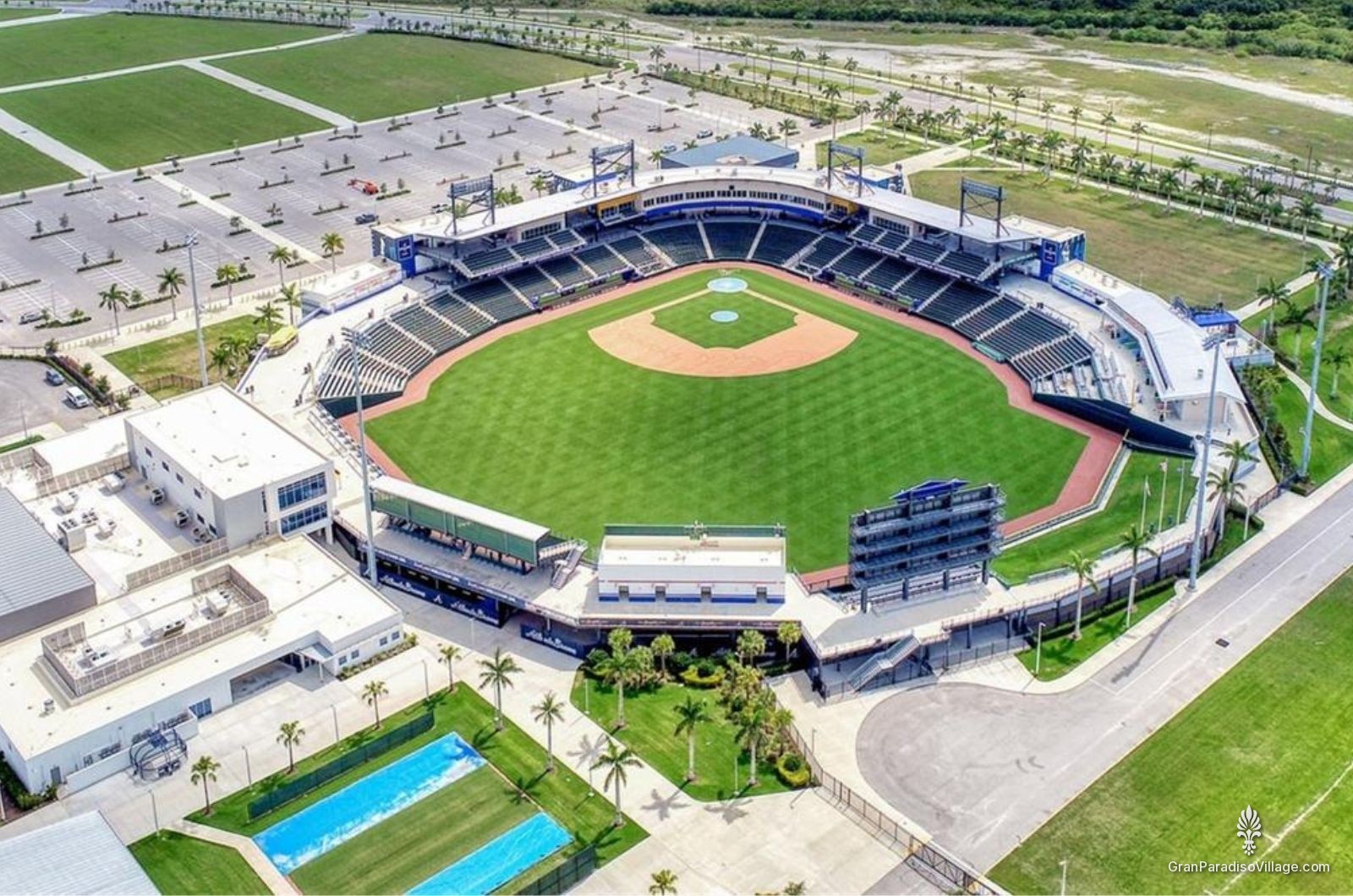 Aerial view of CoolToday Park, spring training home of the Atlanta Braves, in Wellen Park